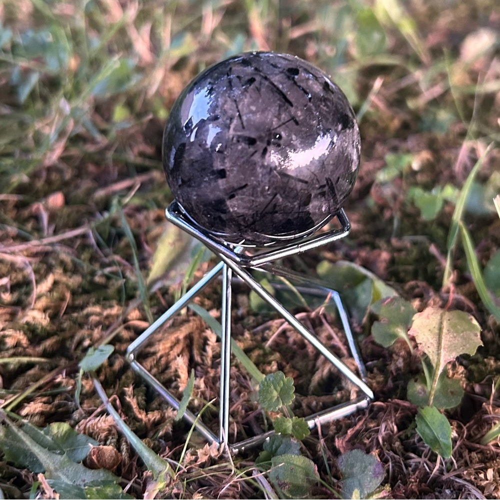 Black Tourmalated Quartz aka Black Rutile Quartz - Crystal Sphere